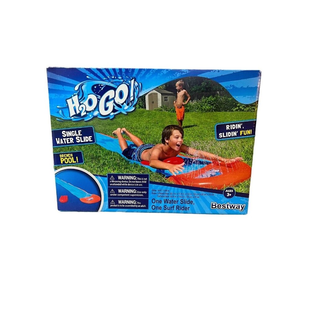 Bestway H2O Go 18 Foot Water Slide with Surf Rider Drench Pool New Slip‎ n Slide